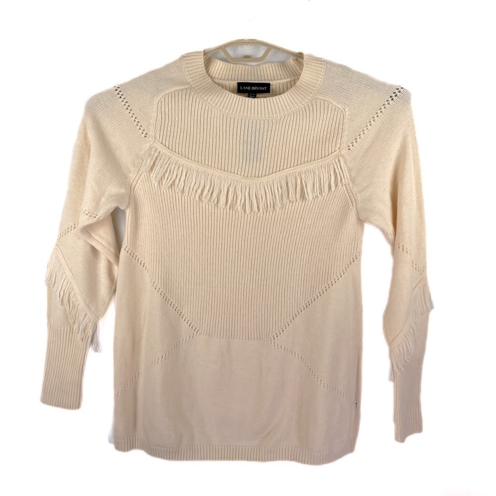 Lane Bryant cream fringed sweater size 14/16 NWT